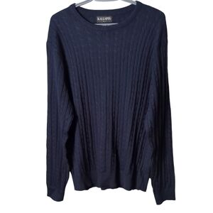 Kallspin Navy Knit Cashmere Wool Blend Classic Crew Neck Sweater Size Large
